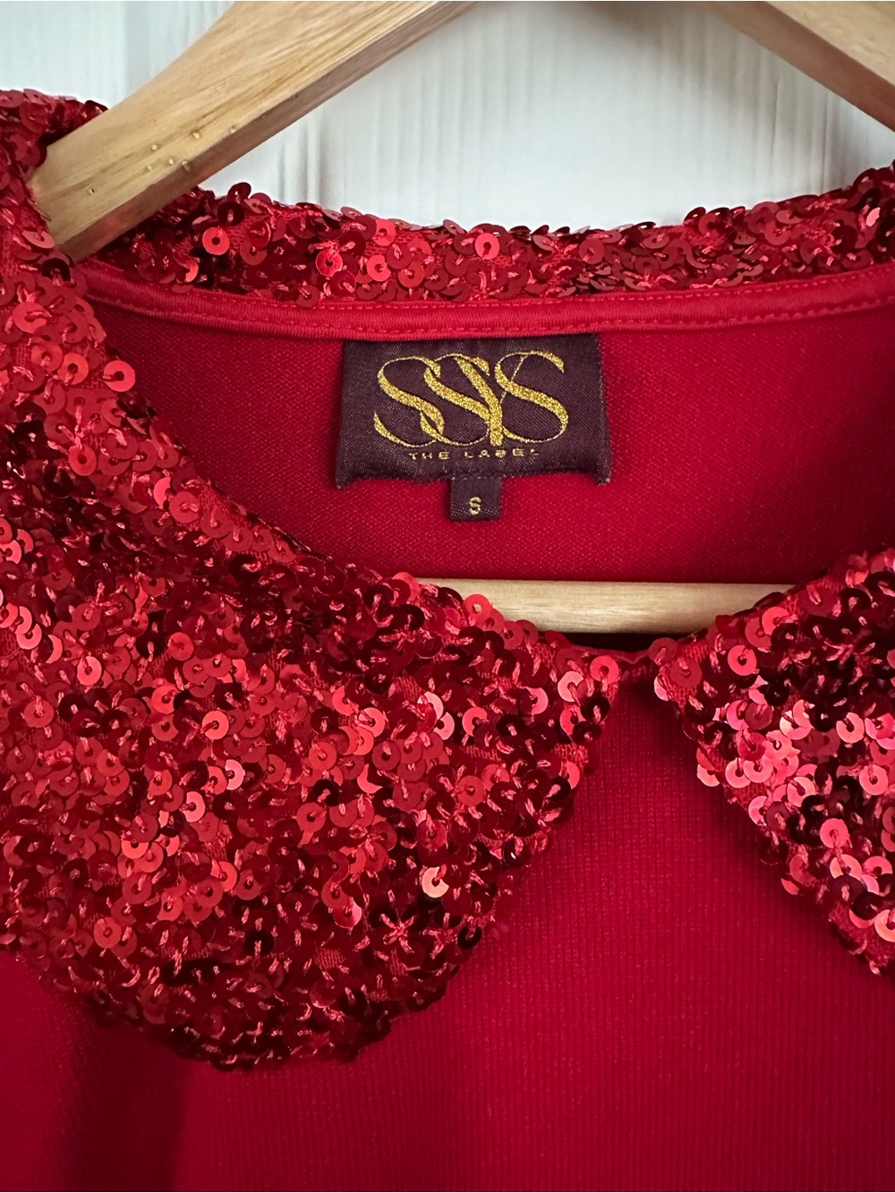 Sequin Peter Pan Collar Crewneck Sweater in Red by SSYS - Picture 3 of 4